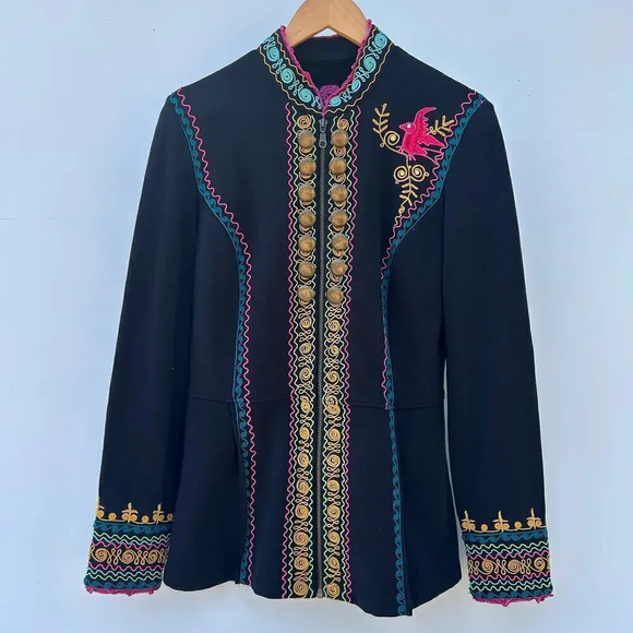 Double D Ranch Embroidered Black Jacket Festival Full Zip Western Sweater Small - Picture 1 of 10